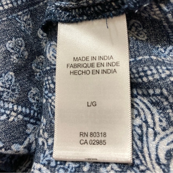 Lucky Brand Women’s Top Size Lg Blue White With Paisley Long Sleeves Boho V-Neck - Picture 9 of 11